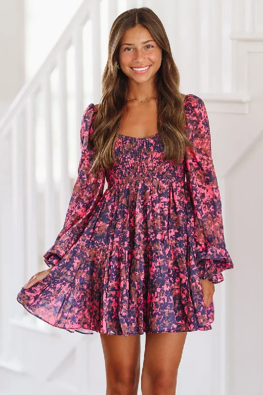 All Right With Me Mini Dress - Navy, Brown and Fuchsia Stylish Spaghetti Strap Mini Dress
