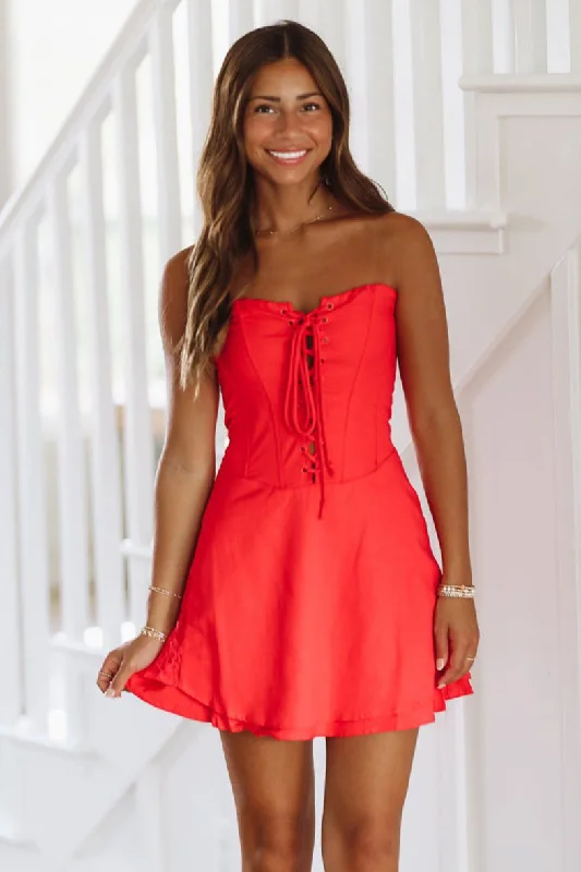 Bella Rosa Mini Dress - Red Fashionable Denim Mini Dress