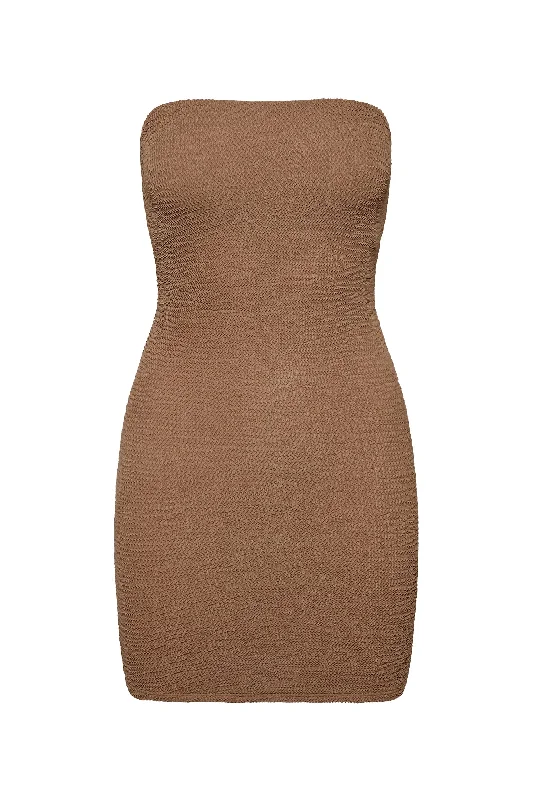 Bimini Dress - Husk Crinkle Elegant Vintage Mini Dress