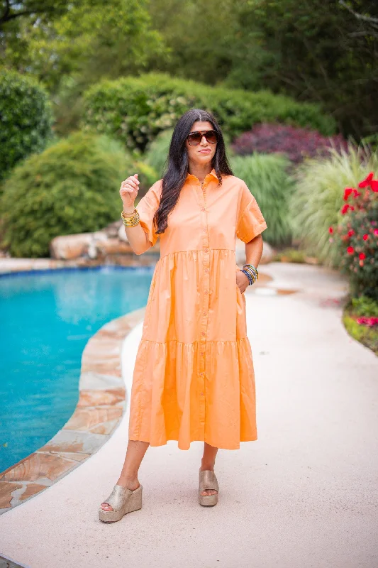 Choosing Happiness Cantaloupe Midi Dress Trendy Ruffle Hem Midi Dress