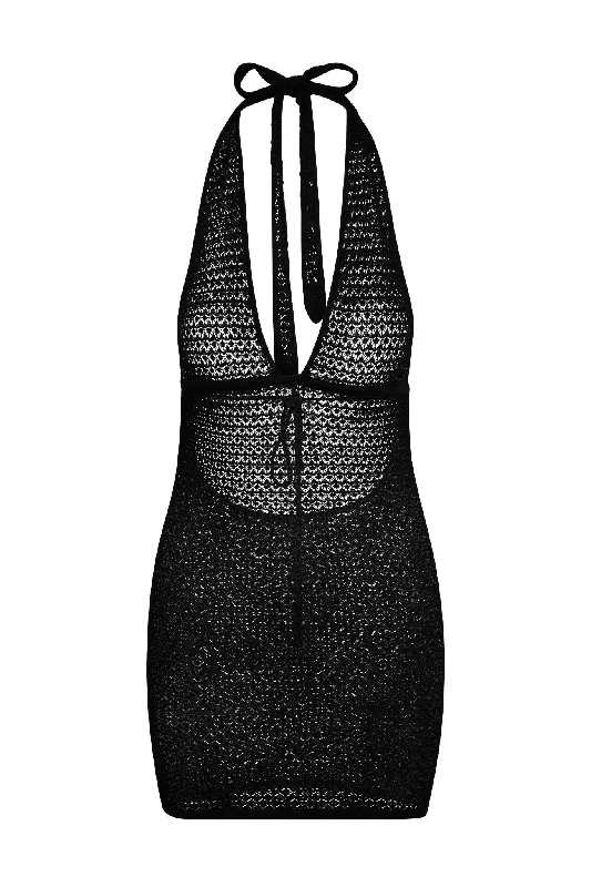 Catania Mini Dress - Black Lace Crochet Elegant Sequin Mini Dress