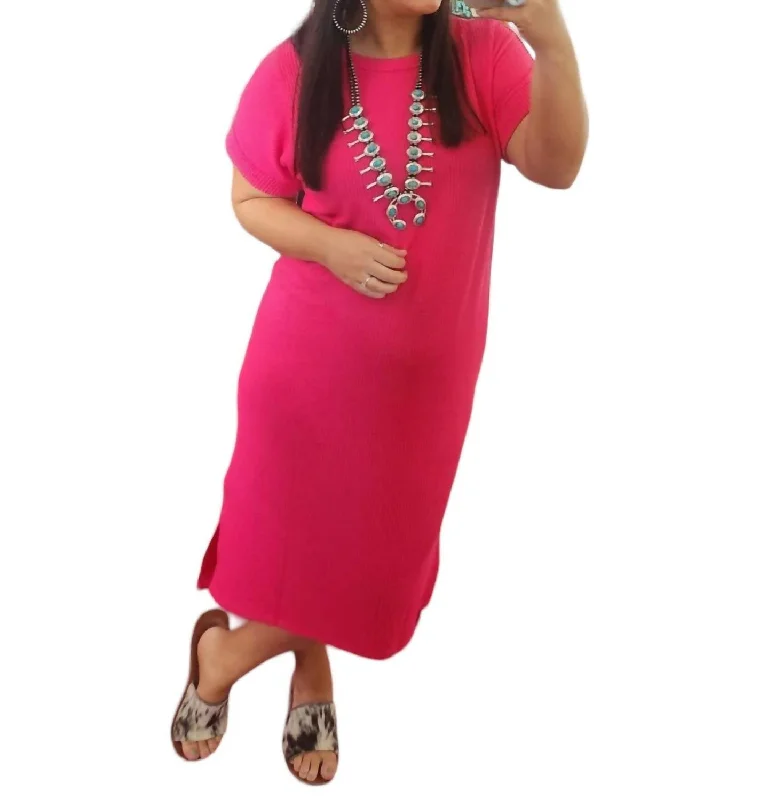 Chaya Midi Dress In Pink Comfortable Short Sleeve Midi Dress