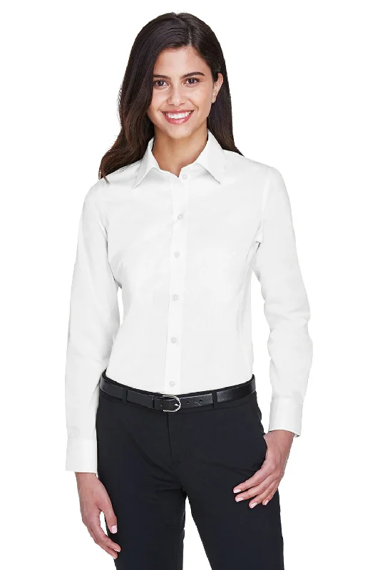 Devon & Jones Womens Crown Woven Collection Wrinkle Resistant Long Sleeve Button Down Shirt - White Elegant Silk Short Shirt Devon & Jones Womens Crown Woven Collection Wrinkle Resistant Long Sleeve Button Down Shirt - White Elegant Silk Short Shirt