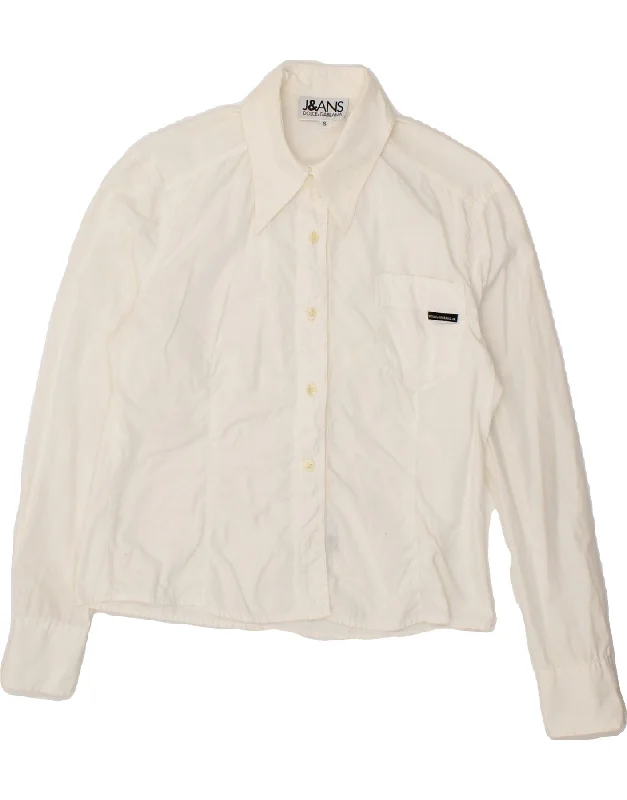DOLCE & GABBANA Womens Shirt UK 10 Small Off White Cotton Modern Casual Short Sleeve DOLCE & GABBANA Womens Shirt UK 10 Small Off White Cotton Modern Casual Short Sleeve