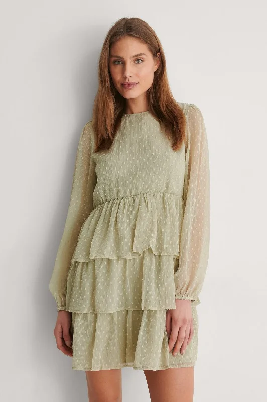 Flounce Dobby Mini Dress Trendy Button-Detail Mini Dress