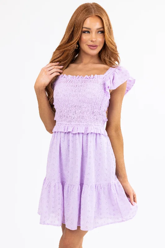 Light Iris Smocked Top Back Cut Out Mini Dress Modern Satin Mini Dress