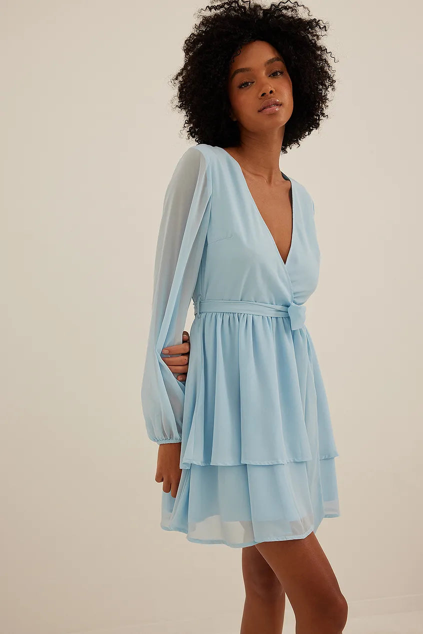 Overlap Chiffon Mini Dress Stylish Spaghetti Strap Mini Dress