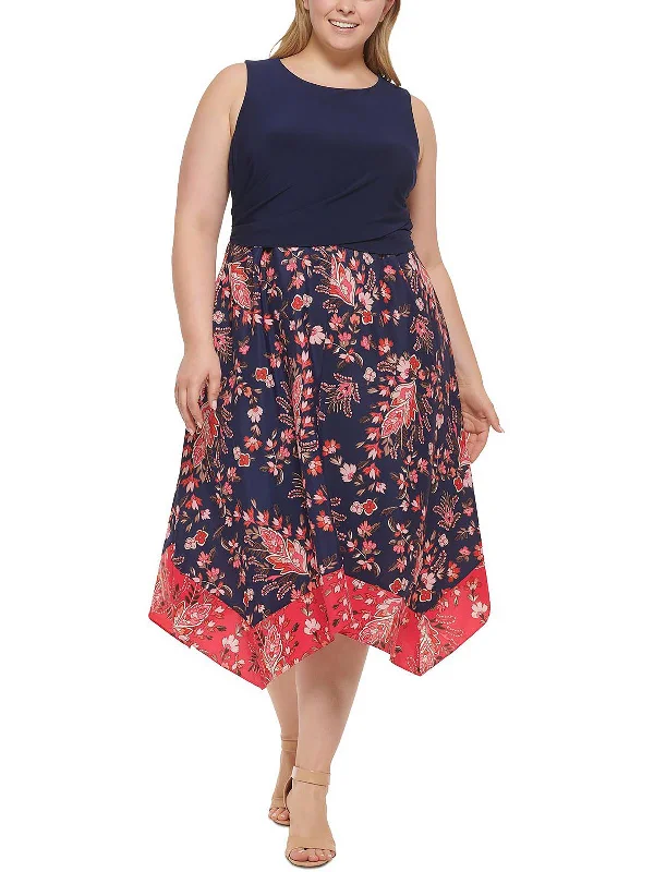 Plus Womens Two Tone High Low Midi Dress Trendy Square Neck Midi Dress