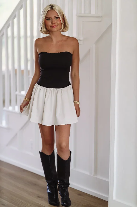 Professional Weekend Mini Dress - Black and Cream Classic Casual Mini Dress