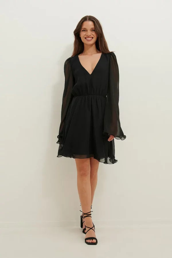 Recycled Wide Sleeve Chiffon Mini Dress Black Chic Sleeveless Mini Dress