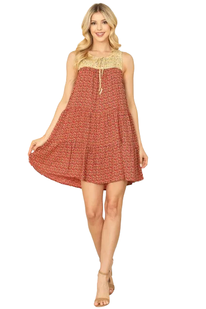 Red Multi Sleeveless Keyhole Tie Babydoll Printed Mini Dress - Pack of 6 Classic Solid Mini Dress Red Multi Sleeveless Keyhole Tie Babydoll Printed Mini Dress - Pack of 6 Classic Solid Mini Dress