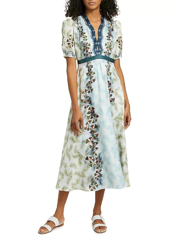 Tabitha Midi Dress In Feather Papyrus Comfortable Floral Print Midi Dress