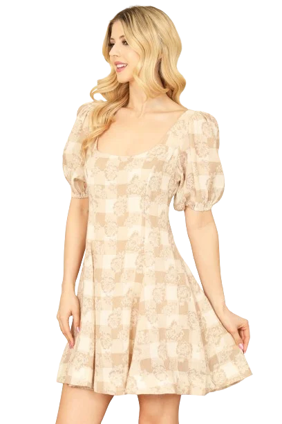 Taupe Square Neck Puff Sleeve Floral Plaid Mini Dress - Pack of 5 Elegant Floral-Print Mini Dress Taupe Square Neck Puff Sleeve Floral Plaid Mini Dress - Pack of 5 Elegant Floral-Print Mini Dress