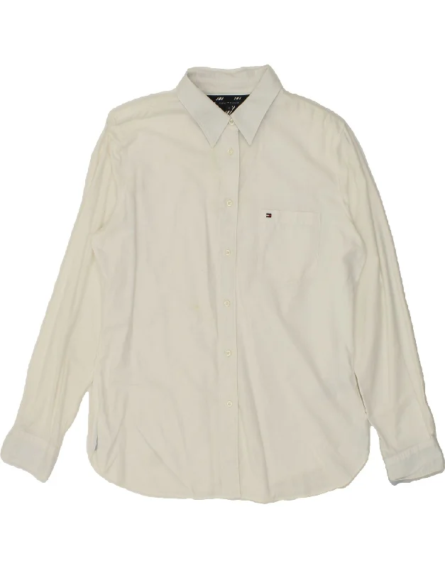 TOMMY HILFIGER Womens Shirt US 10 Large White Cotton Comfortable Flowing Short Sleeve TOMMY HILFIGER Womens Shirt US 10 Large White Cotton Comfortable Flowing Short Sleeve