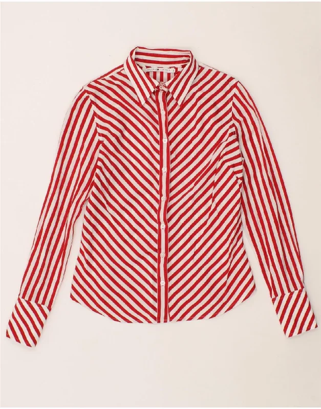 TOMMY HILFIGER Womens Shirt US 6 Medium Red Striped Cotton Comfortable Stretch Short Shirt TOMMY HILFIGER Womens Shirt US 6 Medium Red Striped Cotton Comfortable Stretch Short Shirt