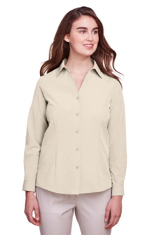 UltraClub Womens Bradley Performance Moisture Wicking Long Sleeve Button Down Shirt - Stone Relaxed Fit Short Shirt UltraClub Womens Bradley Performance Moisture Wicking Long Sleeve Button Down Shirt - Stone Relaxed Fit Short Shirt