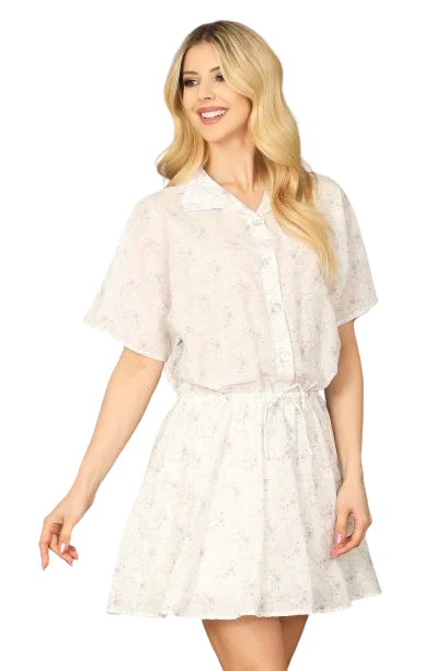 White Ultra Violet Half Sleeve Button Detail Tie Waist Mini Dress - Pack of 5 Stylish Puff Sleeve Mini Dress White Ultra Violet Half Sleeve Button Detail Tie Waist Mini Dress - Pack of 5 Stylish Puff Sleeve Mini Dress