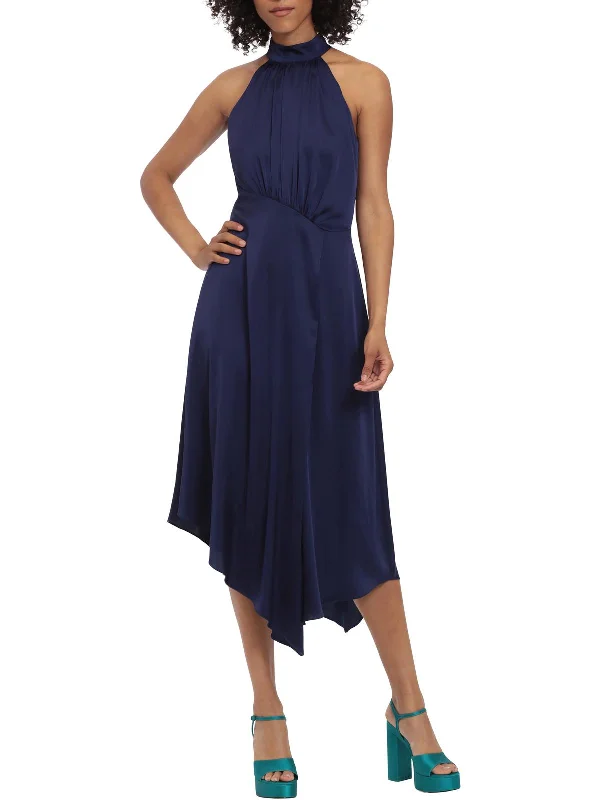 Womens Asymmetric Calf Midi Dress Chic Lace Detail Midi Dress