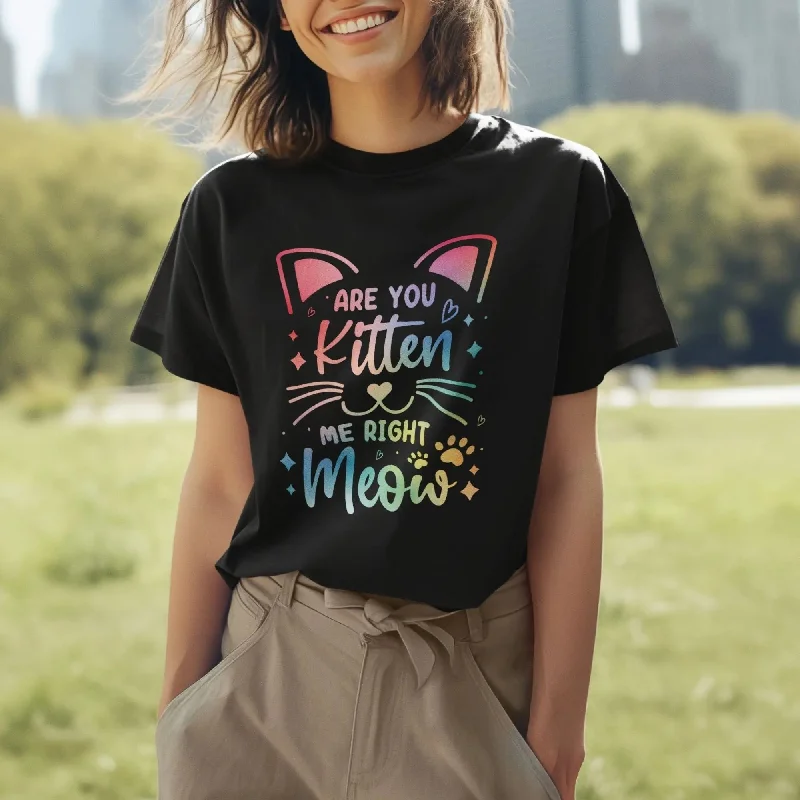 Are You Kitten Me Right Meow Round Neck Half Sleeve Classic T-Shirt Beaded Sequined Faux Fur Are You Kitten Me Right Meow Round Neck Half Sleeve Classic T-Shirt Beaded Sequined Faux Fur