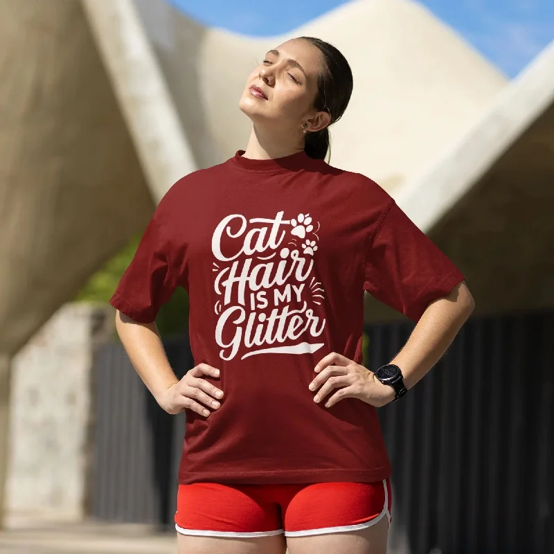 Cat Hair is My Glitter Round Neck Half Sleeve Classic T-Shirt Hooded Caped Shawl Collar Cat Hair is My Glitter Round Neck Half Sleeve Classic T-Shirt Hooded Caped Shawl Collar