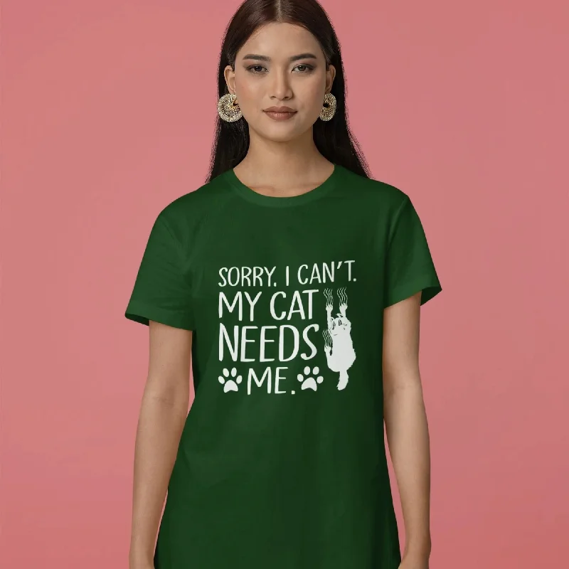 My Cat Needs Me Round Neck Half Sleeve Classic T-Shirt Mesh Fabric Canvas Fabric Denim Fabric My Cat Needs Me Round Neck Half Sleeve Classic T-Shirt Mesh Fabric Canvas Fabric Denim Fabric
