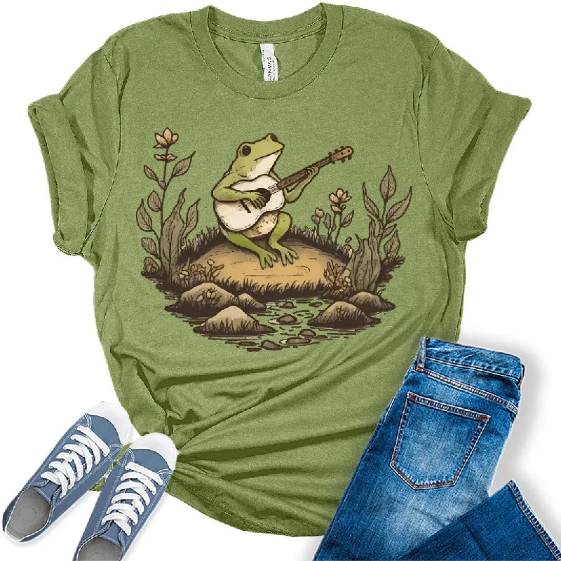 Frog Shirt Womens Cottagecore Shirts Cute Toad Playing Banjo Clothes Graphic Aesthetic T-Shirt Welt Pockets Slit Pockets Flap Pockets Frog Shirt Womens Cottagecore Shirts Cute Toad Playing Banjo Clothes Graphic Aesthetic T-Shirt Welt Pockets Slit Pockets Flap Pockets