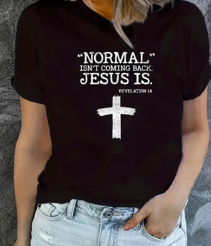 Jesus Is Print Faith Graphic T-Shirt, Short Sleeve Crew Neck Casual Top For Spring & Summer, Women's Clothing Chenille Blend Fleece Blend Nylon Blend Jesus Is Print Faith Graphic T-Shirt, Short Sleeve Crew Neck Casual Top For Spring & Summer, Women's Clothing Chenille Blend Fleece Blend Nylon Blend