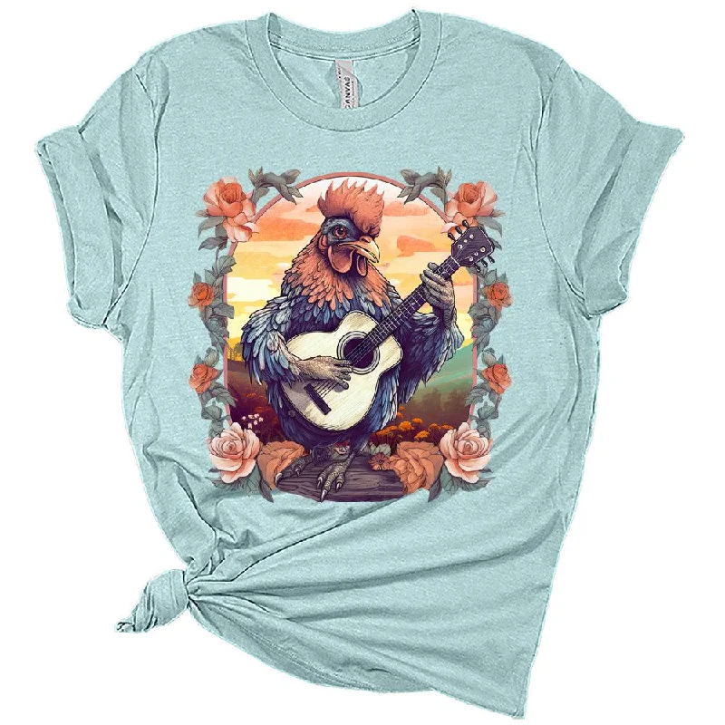 Womens Trendy Cottagecore Rooster Playing Guitar T-Shirt Aesthetic Graphic Tee Short Sleeve Top Print Jacquard Patchwork Womens Trendy Cottagecore Rooster Playing Guitar T-Shirt Aesthetic Graphic Tee Short Sleeve Top Print Jacquard Patchwork