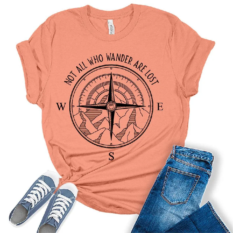 Womens Not All Who Wander are Lost T-Shirt Camping Hiking Tops Short Sleeve Regular Fit Graphic Tees Hooded Caped Shawl Collar Womens Not All Who Wander are Lost T-Shirt Camping Hiking Tops Short Sleeve Regular Fit Graphic Tees Hooded Caped Shawl Collar
