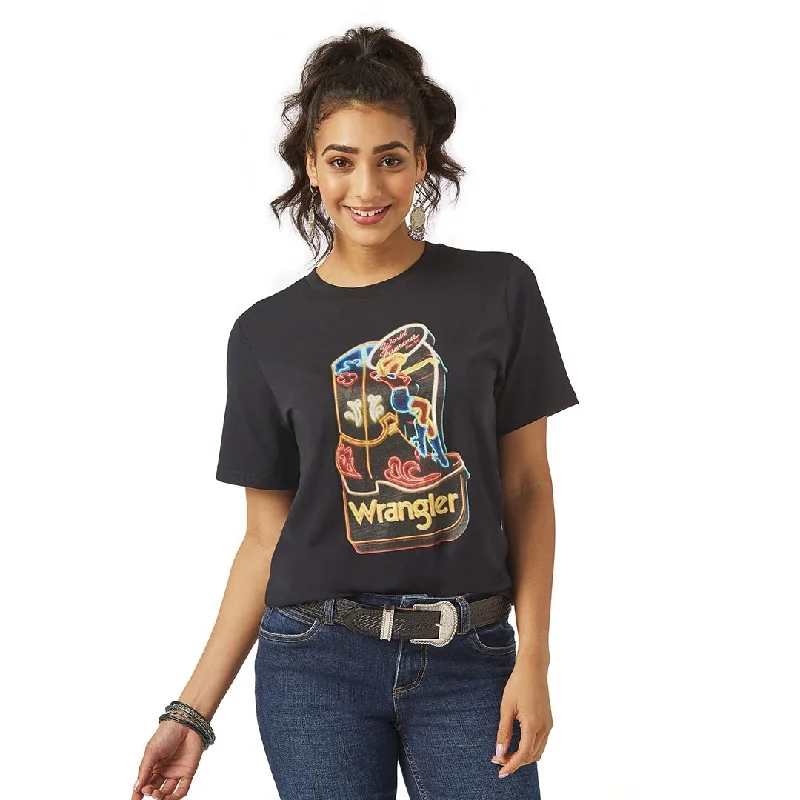 Wrangler Women's Retro Neon Boot Graphic T-Shirt Terry Blend Velvet Blend Canvas Blend Wrangler Women's Retro Neon Boot Graphic T-Shirt Terry Blend Velvet Blend Canvas Blend