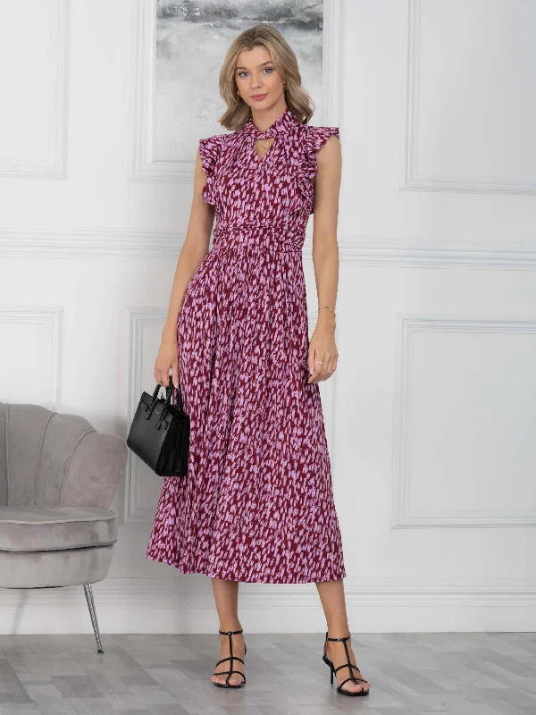Doris Frill Shoulder Maxi Dress, Abstract Multi Cozy Maxi Dress with Slit