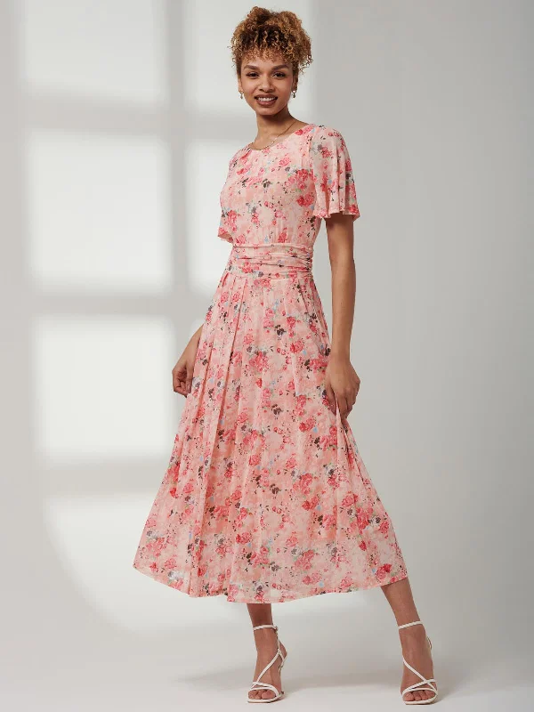 Jolie Moi Giana Mesh Maxi Dress, Floral Multi Fashionable Chiffon Maxi Dress