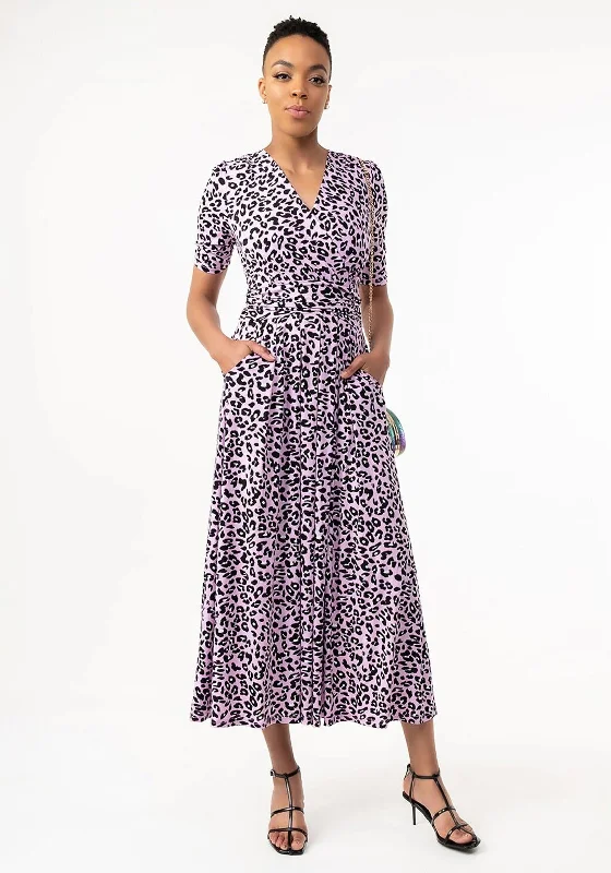 Jolie Moi Selene Animal Print Maxi Dress, Light Pink Comfortable Maxi Dress with Slits