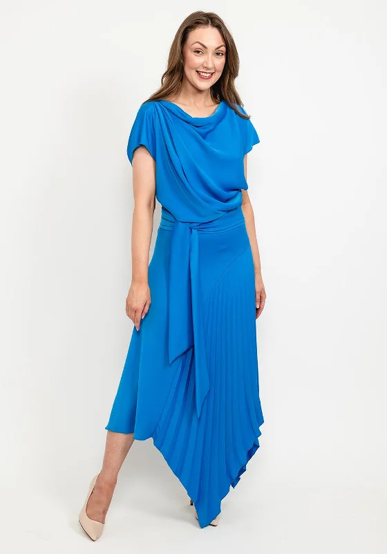 Kevan Jon Mila Pleat Drape Maxi Dress, New Blue Elegant Sleeveless Maxi Dress