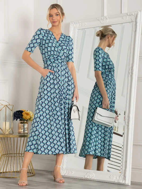 Molly Geo Print Maxi Dress, Green Geo Fashionable Printed Maxi Dress