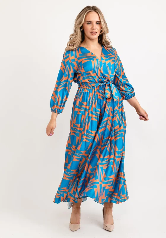 Seventy1 One Size Shape Pleated Maxi Dress, Blue & Orange Classic Black Maxi Dress