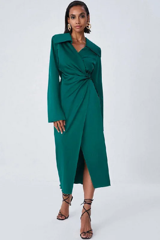 Silky Satin Long Sleeve Cocktail Party Wrap Maxi Dress - Emerald Green Elegant Velvet Maxi Dress Silky Satin Long Sleeve Cocktail Party Wrap Maxi Dress - Emerald Green Elegant Velvet Maxi Dress