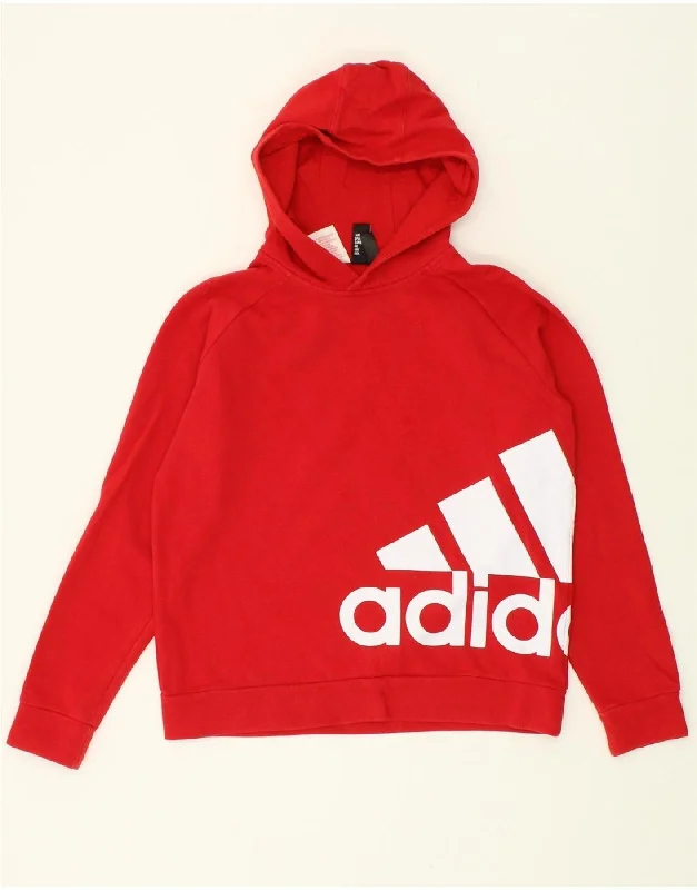 ADIDAS Boys Graphic Hoodie Jumper 13-14 Years Red Cotton Hoodie with Strings Custom Fit Adjustable ADIDAS Boys Graphic Hoodie Jumper 13-14 Years Red Cotton Hoodie with Strings Custom Fit Adjustable