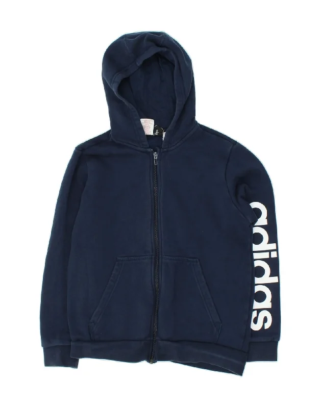 ADIDAS Boys Graphic Zip Hoodie Sweater 13-14 Years Navy Blue Cotton Hoodie with Hem Detail Decorative Unique ADIDAS Boys Graphic Zip Hoodie Sweater 13-14 Years Navy Blue Cotton Hoodie with Hem Detail Decorative Unique