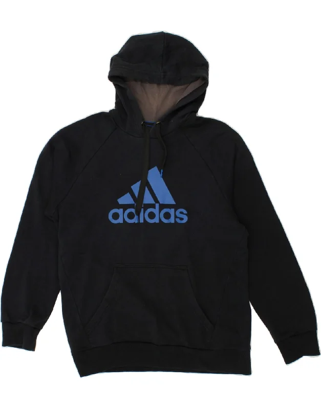 ADIDAS Mens Graphic Hoodie Jumper Medium Navy Blue Cotton Hoodie with Hem Detail Decorative Unique ADIDAS Mens Graphic Hoodie Jumper Medium Navy Blue Cotton Hoodie with Hem Detail Decorative Unique