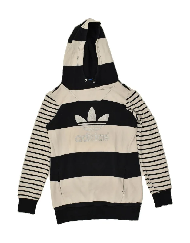 ADIDAS Womens Graphic Hoodie Jumper UK 10 Small Black Striped Cotton Hoodie with Illustration Artistic Creative ADIDAS Womens Graphic Hoodie Jumper UK 10 Small Black Striped Cotton Hoodie with Illustration Artistic Creative