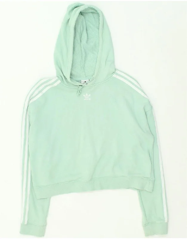 ADIDAS Womens Oversized Crop Hoodie Jumper UK 10 Small Turquoise Cotton Hoodie with Elastic Cuffs Stretchable Comfortable ADIDAS Womens Oversized Crop Hoodie Jumper UK 10 Small Turquoise Cotton Hoodie with Elastic Cuffs Stretchable Comfortable