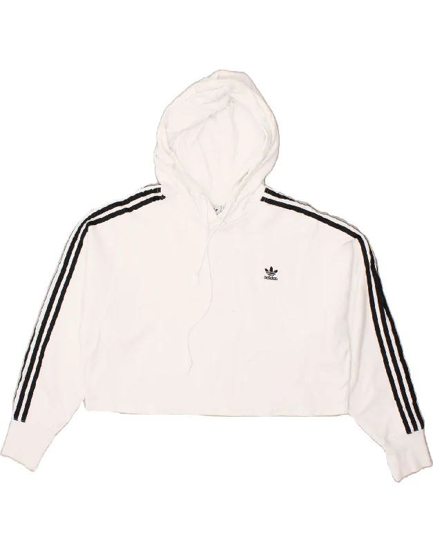 ADIDAS Womens Oversized Crop Hoodie Jumper UK 10 Small White Cotton Hoodie with Hem Raw Edge Edgy Unfinished ADIDAS Womens Oversized Crop Hoodie Jumper UK 10 Small White Cotton Hoodie with Hem Raw Edge Edgy Unfinished