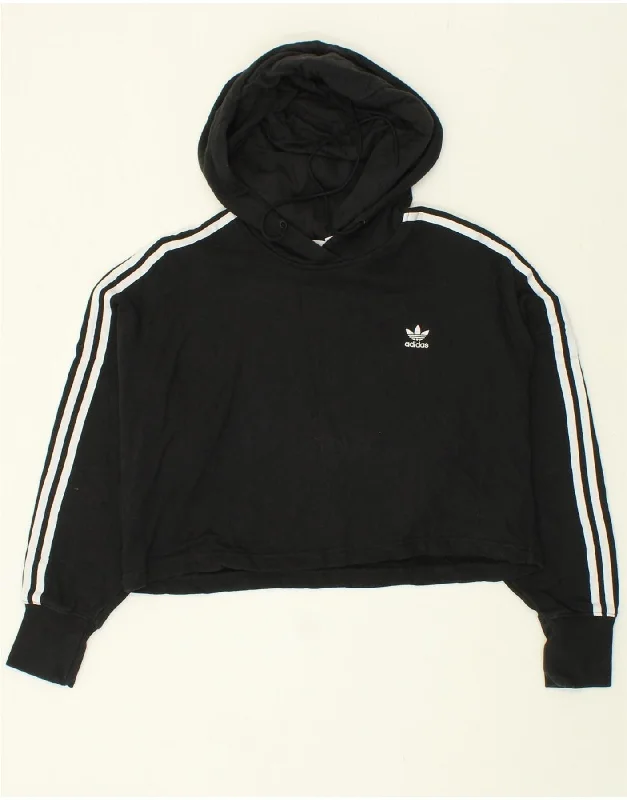 ADIDAS Womens Oversized Crop Hoodie Jumper UK 8 Small Black Cotton Hoodie with Front Slit Layering Stylish ADIDAS Womens Oversized Crop Hoodie Jumper UK 8 Small Black Cotton Hoodie with Front Slit Layering Stylish