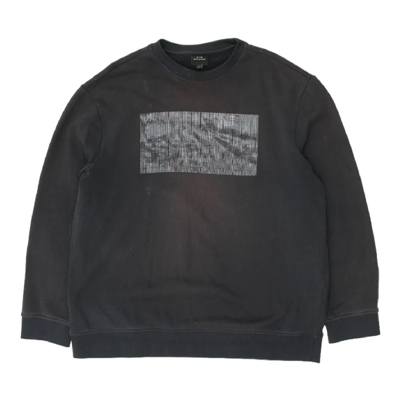 Armani Exchange Optical Illusion Print Mens Black Sweatshirt | Designer Jumper Hoodie with Earth Tones Natural Calm Armani Exchange Optical Illusion Print Mens Black Sweatshirt | Designer Jumper Hoodie with Earth Tones Natural Calm