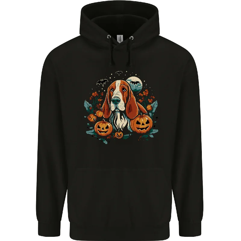 Basset Dog With Pumpkins Halloween Mens 80% Cotton Hoodie Hoodie with Patch Decorative Personalized Basset Dog With Pumpkins Halloween Mens 80% Cotton Hoodie Hoodie with Patch Decorative Personalized