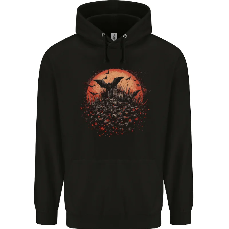 Bat Apocalypse Red Moon Halloween Mens 80% Cotton Hoodie Hoodie with Mock Neck Collared Structured Bat Apocalypse Red Moon Halloween Mens 80% Cotton Hoodie Hoodie with Mock Neck Collared Structured