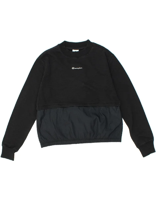 CHAMPION Girls Sweatshirt Jumper 13-14 Years XL Black Cotton Hoodie with Typography Text Message CHAMPION Girls Sweatshirt Jumper 13-14 Years XL Black Cotton Hoodie with Typography Text Message