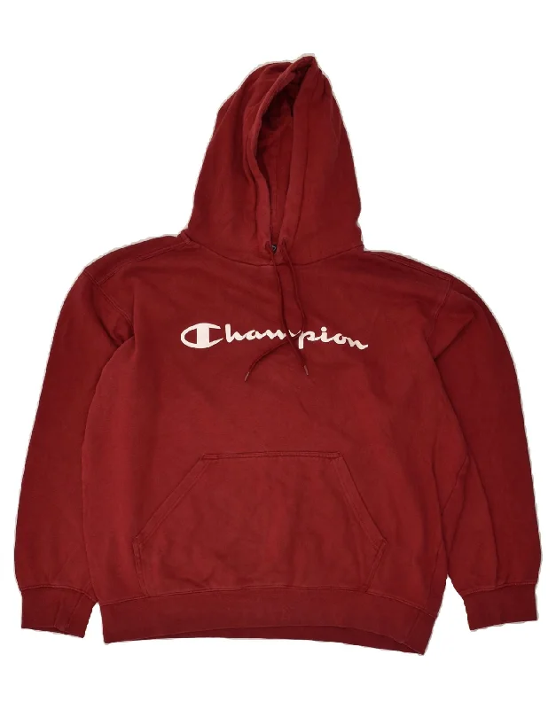 CHAMPION Mens Graphic Hoodie Jumper XL Burgundy Cotton Hoodie with Side Slits Relaxed Casual CHAMPION Mens Graphic Hoodie Jumper XL Burgundy Cotton Hoodie with Side Slits Relaxed Casual