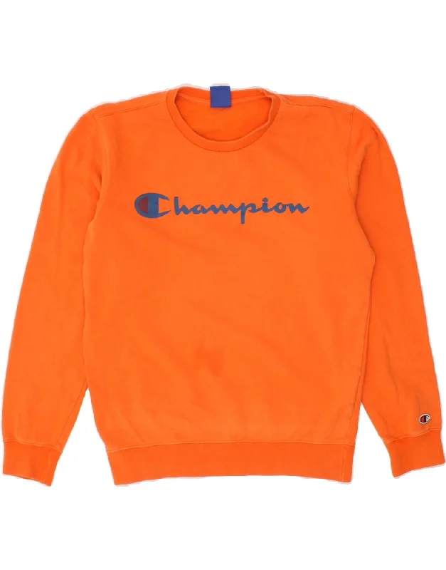 CHAMPION Mens Graphic Sweatshirt Jumper Small Orange Cotton Hoodie with Hem Elastic Stretchable Comfortable CHAMPION Mens Graphic Sweatshirt Jumper Small Orange Cotton Hoodie with Hem Elastic Stretchable Comfortable